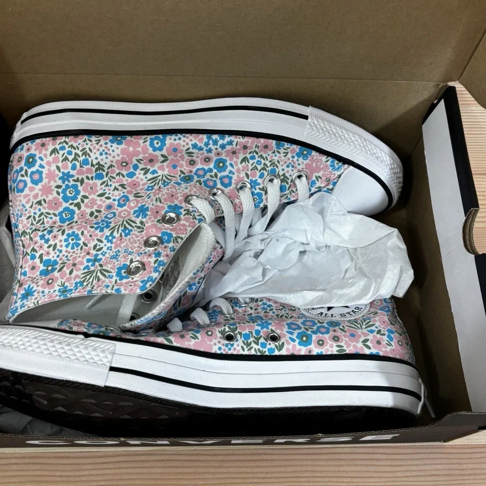 Converse  CTAS High-Top Sneaker, White/pink Blue  Floral Flowers Woman's Sz 8.5